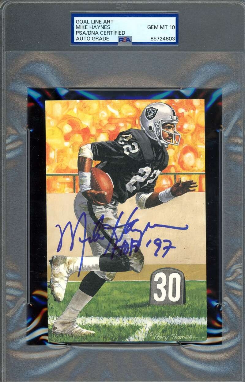 Mike Haynes Gem Mint 10 PSA DNA Signed Goal Line Art Card GLAC Auto HOF 97