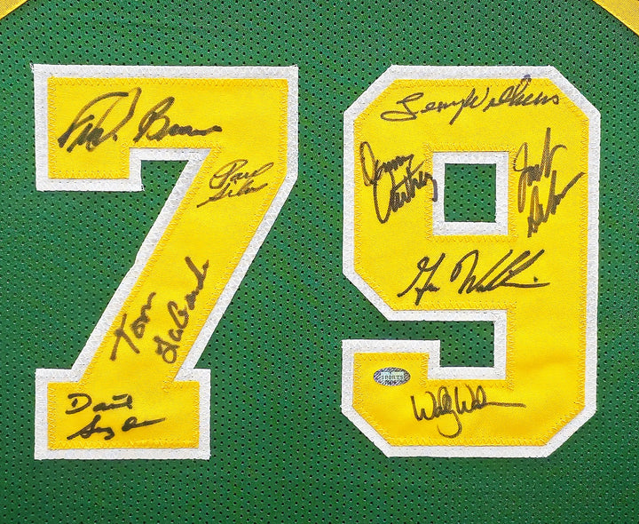1978-79 NBA Champs Supersonics Multi Signed Framed Green Jersey 9 Sigs MCS Holo