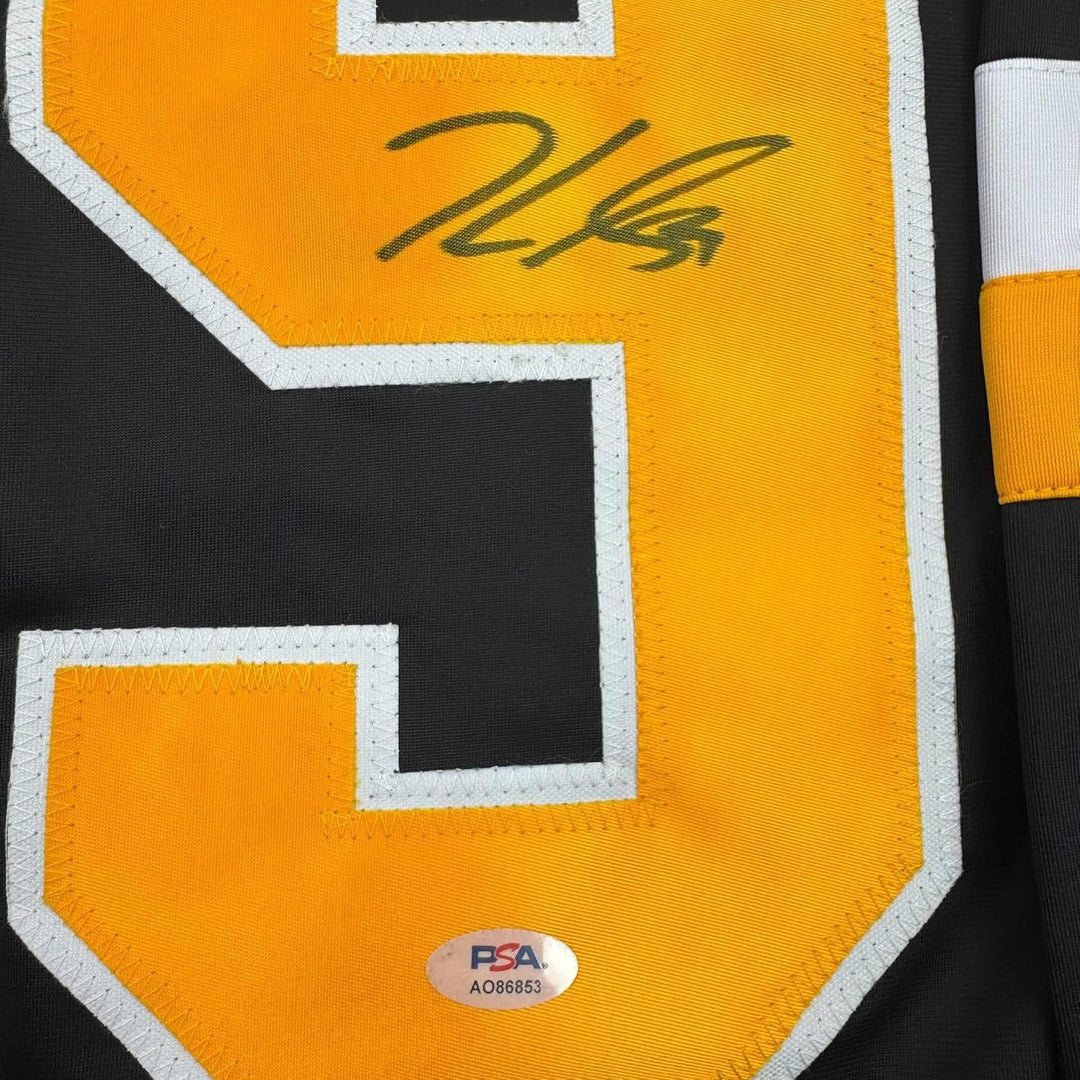 Framed Signed Jake Guentzel 35x39 Pittsburgh Black Jersey JSA COA