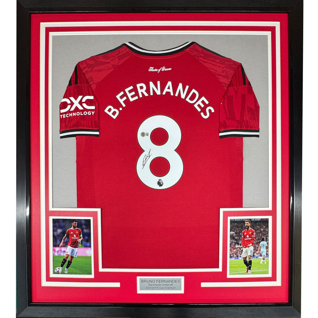 Framed Autographed/Signed Bruno Fernandes 35x39 Manchester U Red Jersey BAS COA