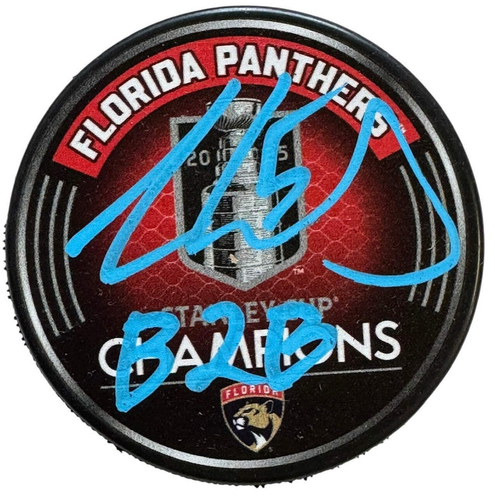 Aaron Ekblad Autographed 2025 Stanley Cup Champions Official Puck (Beckett Witne