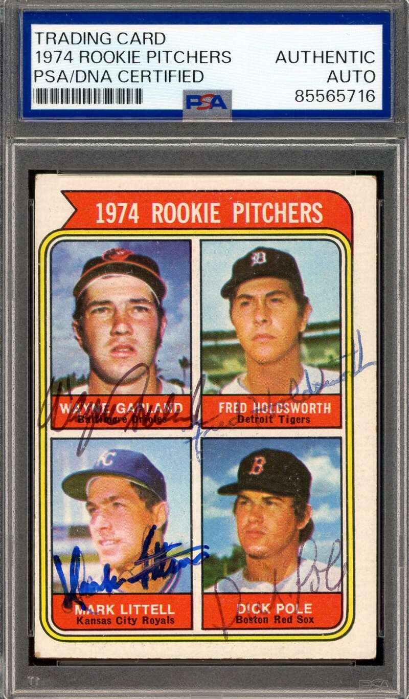 Garland Holdsworth Littell Pole PSA DNA Signed by 4 1974 Topps Rookie Autograph