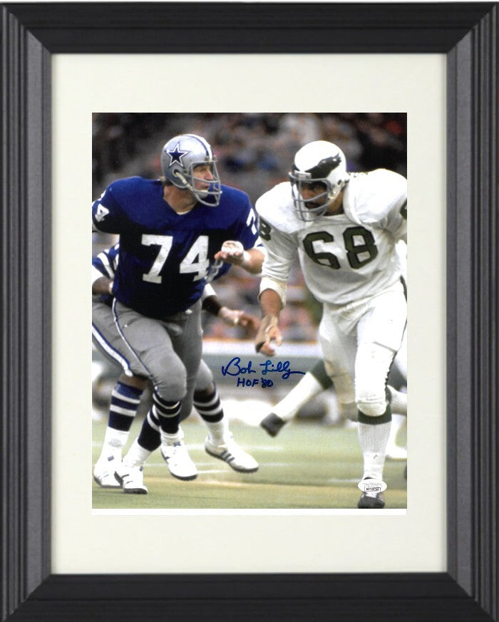 Bob Lilly signed Dallas Cowboys 11X14 Photo w/ HOF 80 Framed- JSA Witnessed