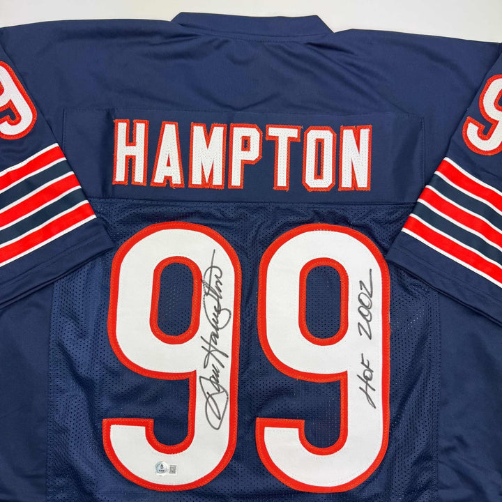 Autographed/Signed DAN HAMPTON HOF 2002 Chicago Blue Jersey JSA COA