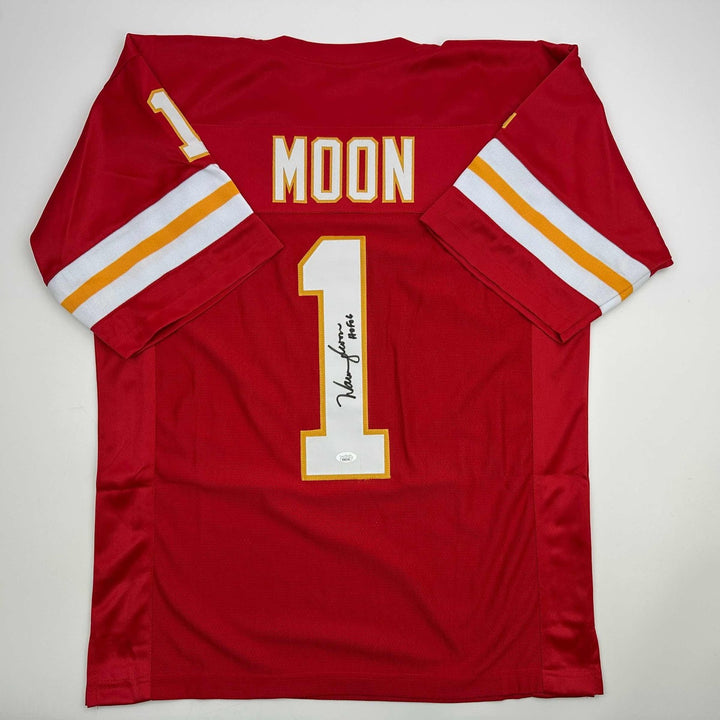 Autographed/Signed Warren Moon HOF 06 Kansas City Red Jersey JSA COA