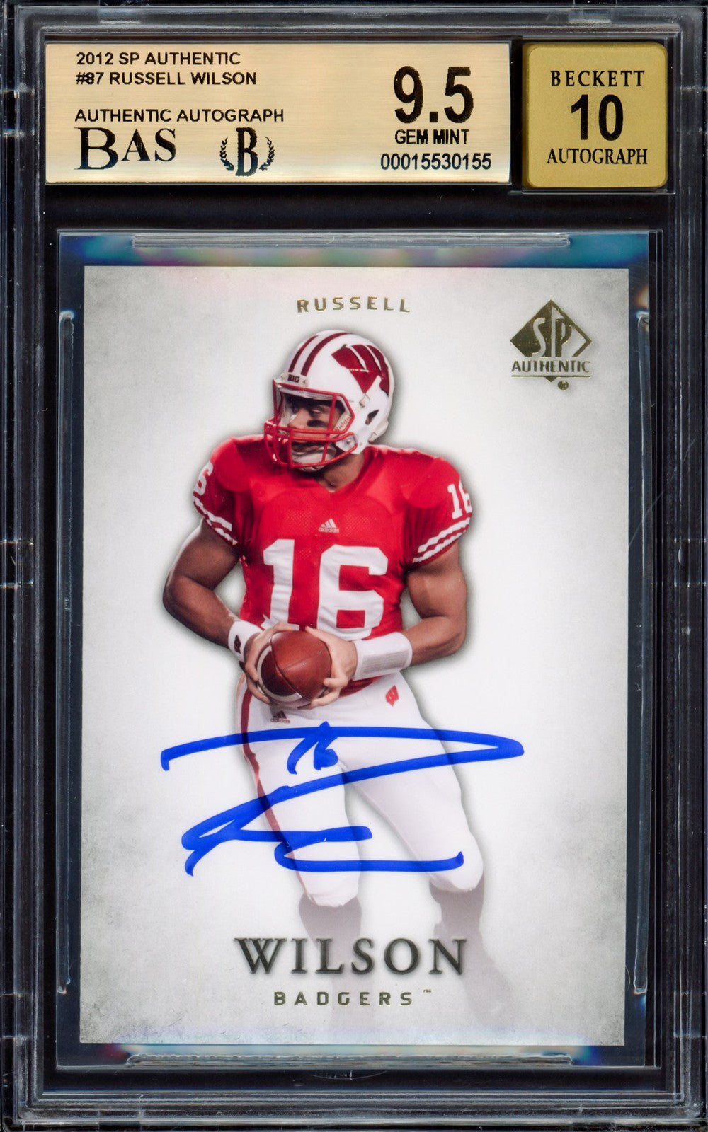 Russell Wilson Auto 2012 SP Authentic RC 87 Wisconsin BGS 9.5 Sig 10 Beckett