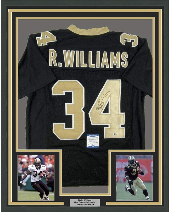 FRAMED Autographed/Signed RICKY WILLIAMS 33x42 New Orleans Black Jersey COA