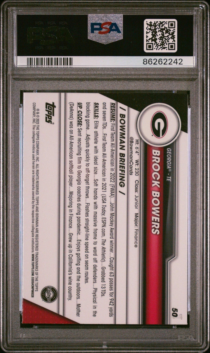 Graded 2023 Bowman U Sapphire Brock Bowers #50 Rookie RC Football Card PSA 10