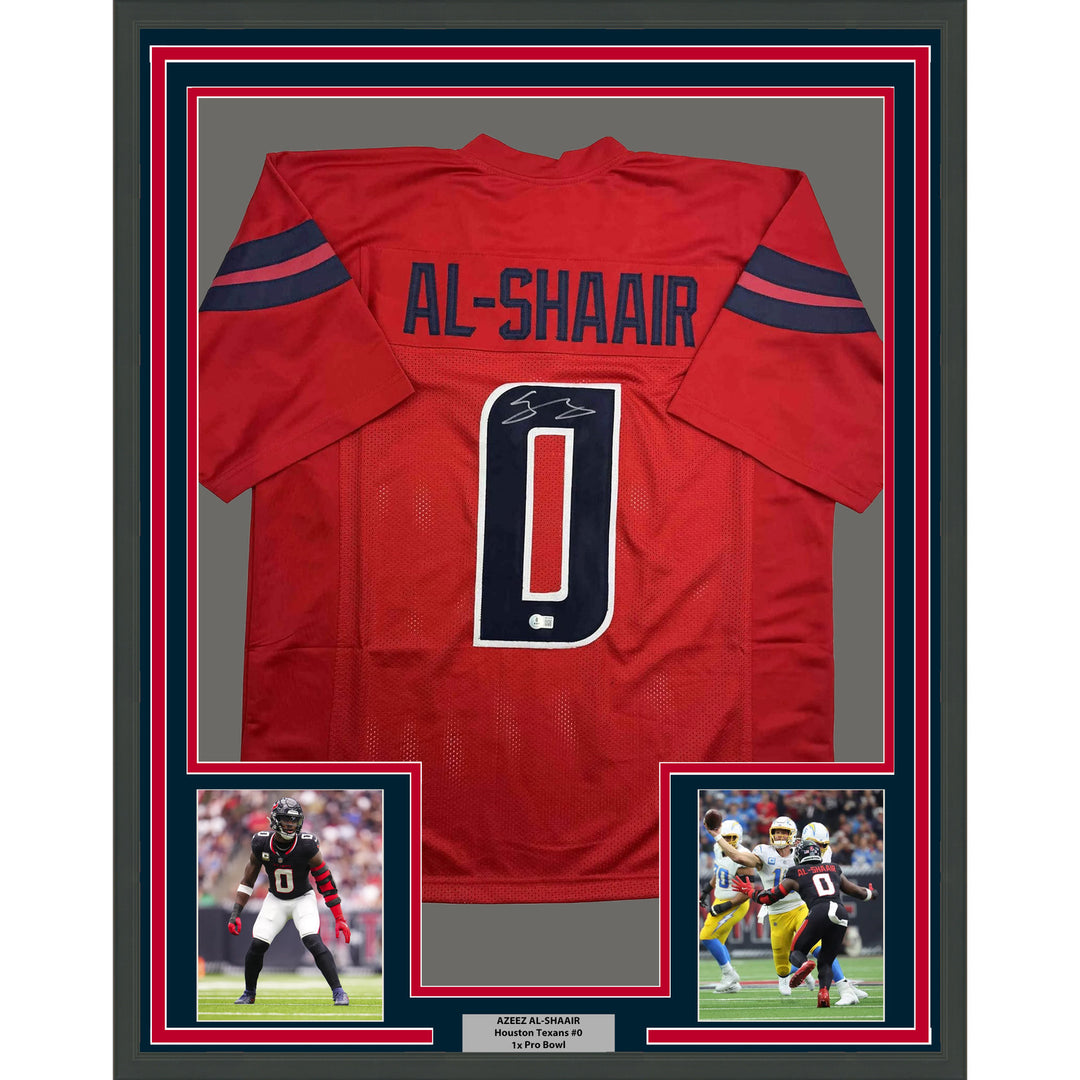Framed Autographed/Signed Azeez Al Shaair 35x39 Houston Red Jersey Beckett COA