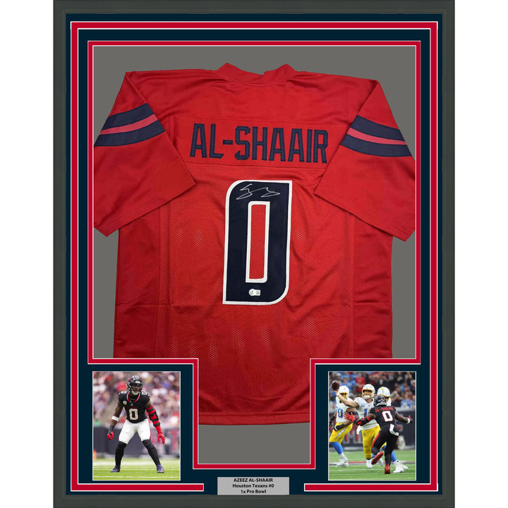 Framed Autographed/Signed Azeez Al Shaair 35x39 Houston Red Jersey Beckett COA