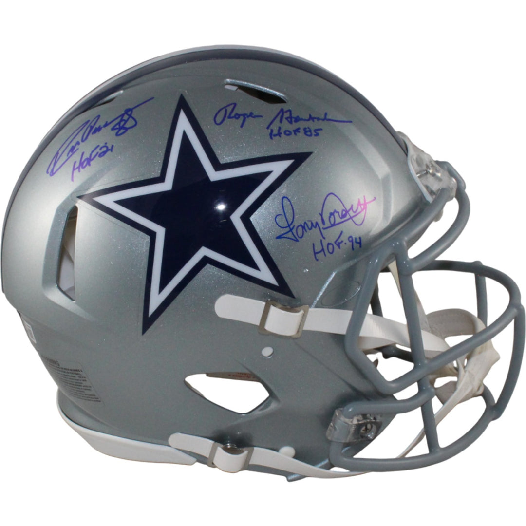 Staubach Dorsett Pearson Signed Dallas Cowboys Authentic Helmet Beckett 54611