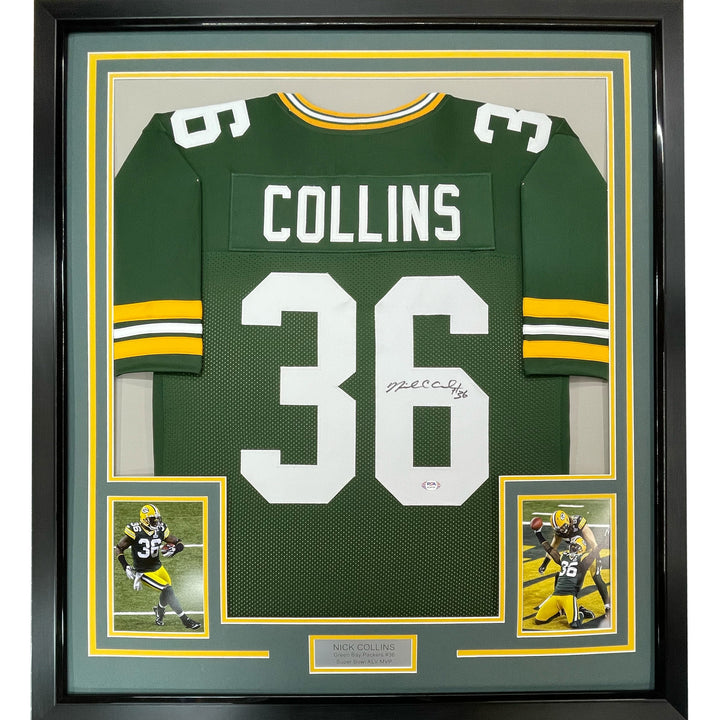 FRAMED Autographed/Signed NICK COLLINS 33x42 Green Bay Green Jersey PSA/DNA COA