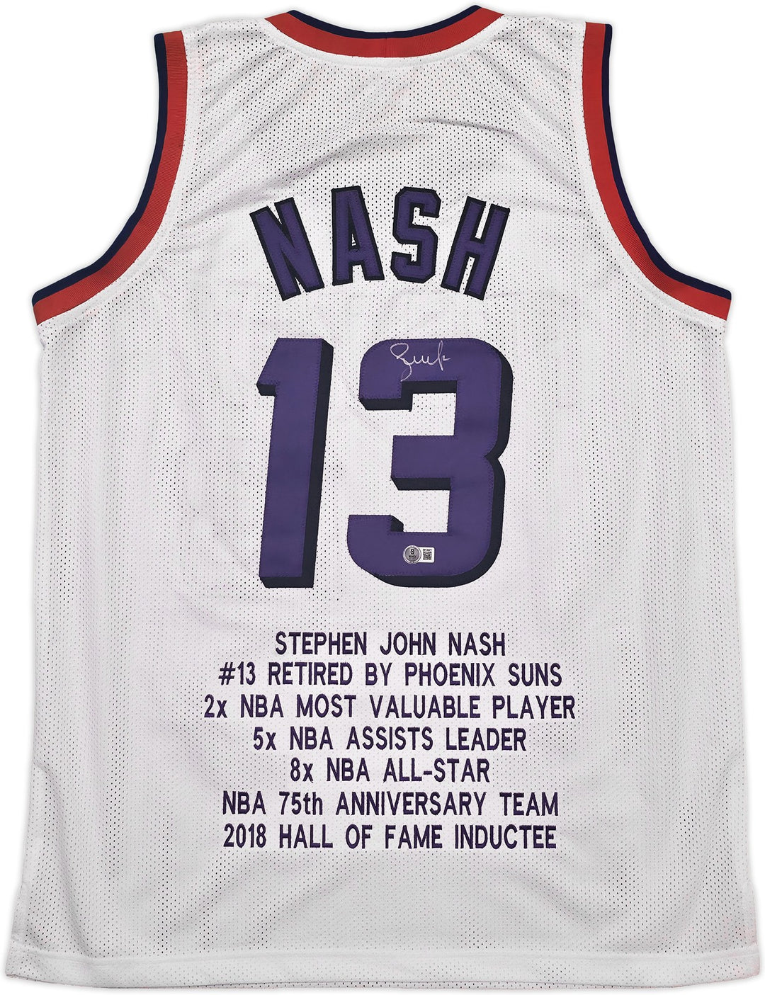 Phoenix Suns Steve Nash Autographed Signed White Stat Jersey Beckett Wit