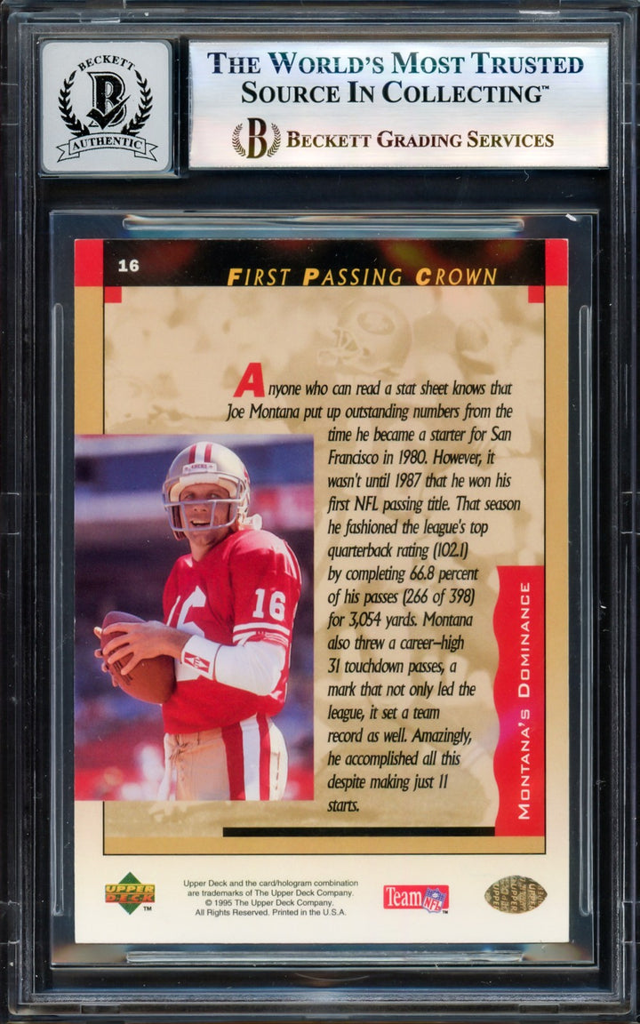Joe Montana Signed 1995 Upper Deck Card 16 49ers Auto GM 10 Beckett #17604189