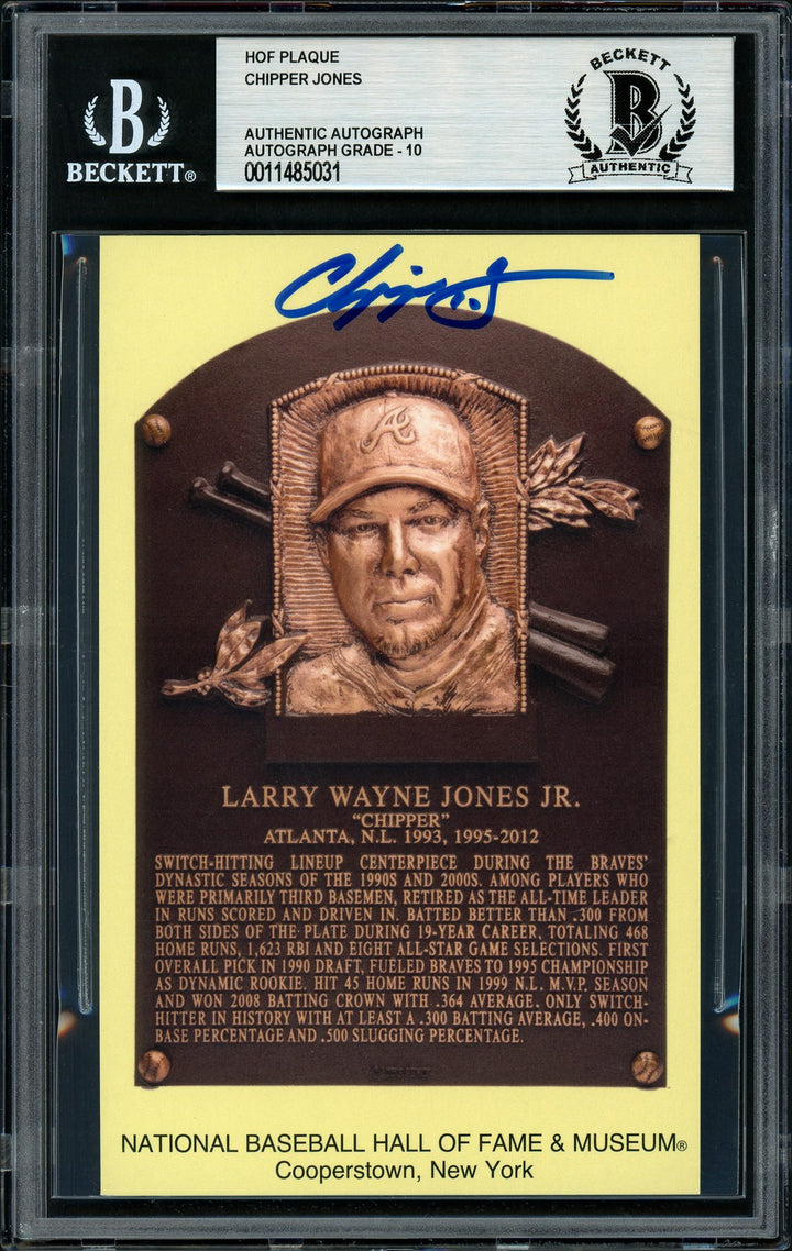 Chipper Jones Signed HOF Plaque Postcard Atlanta Braves Gem Mint 10 Beckett
