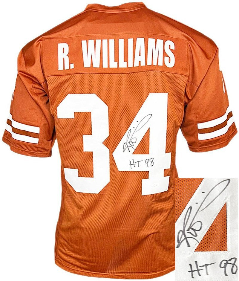 Ricky Williams signed Texas Orange Custom College Jersey w/ HT 98 (Heisman)- JSA