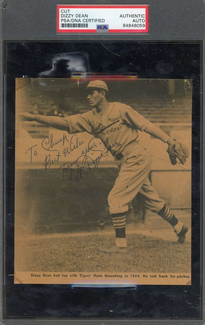 Dizzy Dean PSA DNA Coa Signed Cut Photo Autographed