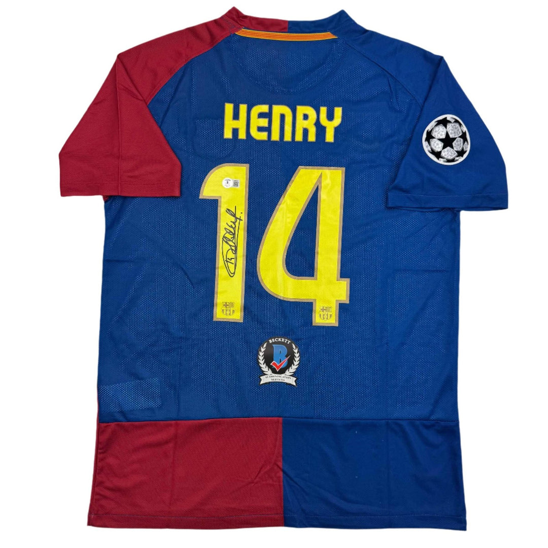 Autographed/Signed Thierry Henry FC Barcelona Blue Jersey Beckett BAS COA