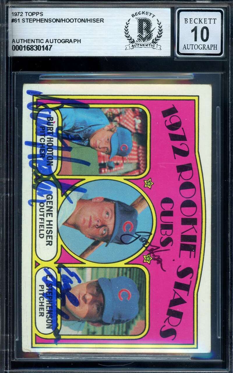 Stephenson Hooton Hiser Gem Mint 10 Beckett BAS Signed 1972 Topps Rookie Auto