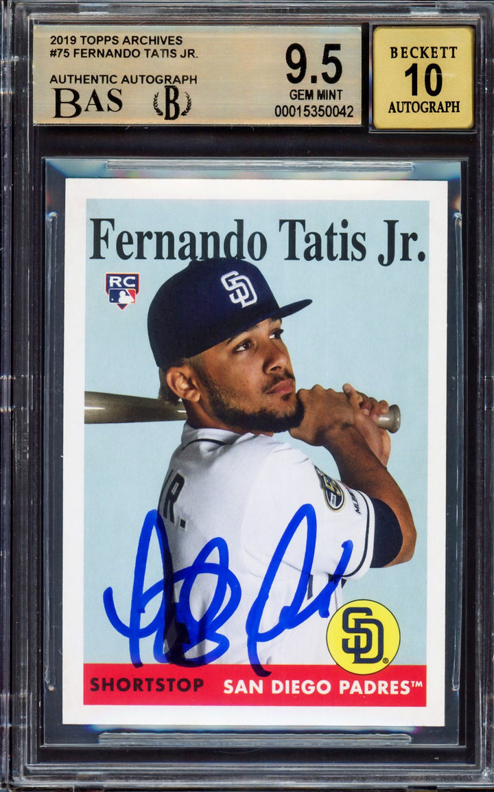 Fernando Tatis Jr Auto 2019 Topps Archives RC 75 Padres BGS 9.5 Sig 10 BAS