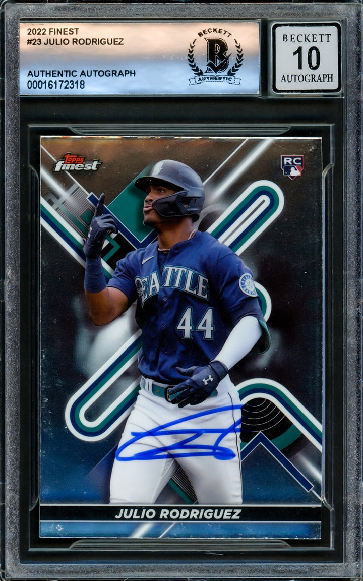 Julio Rodriguez Signed 2022 Topps Finest RC 23 Mariners Auto GM 10 Beckett