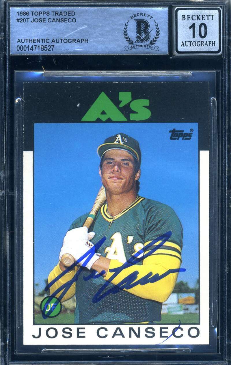 Jose Canseco Gem Mint 10 Beckett BAS Signed 1986 Topps Traded Rookie Autographed