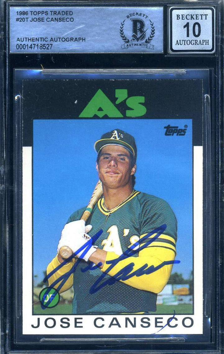 Jose Canseco Gem Mint 10 Beckett BAS Signed 1986 Topps Traded Rookie Autographed