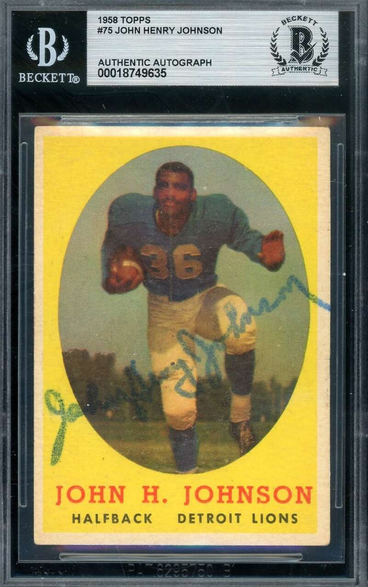 John Henry Johnson Beckett BAS Vintage Signed 1958 Topps Autograph Lions