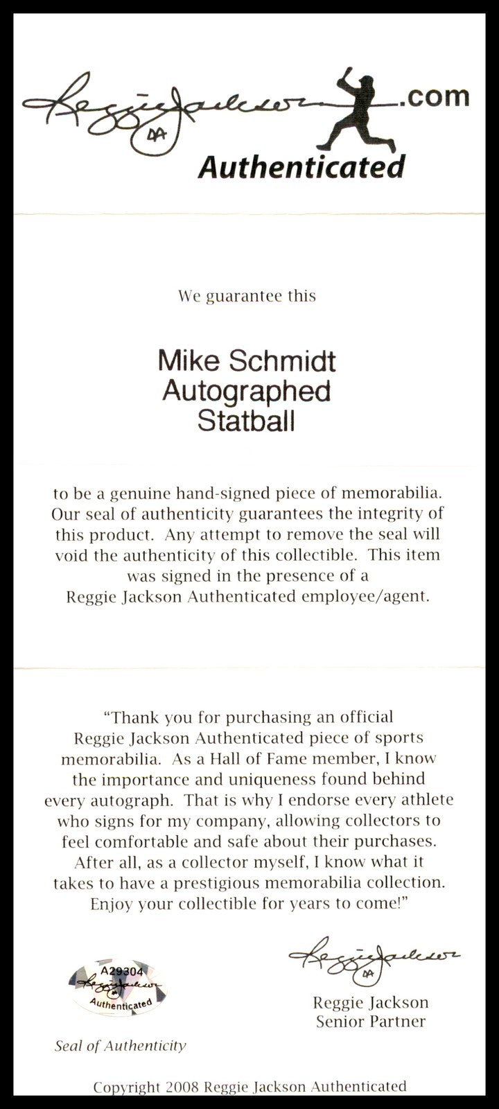 Mike Schmidt Signed NL Baseball Phillies Statball 16 Stats Beckett #BN14989
