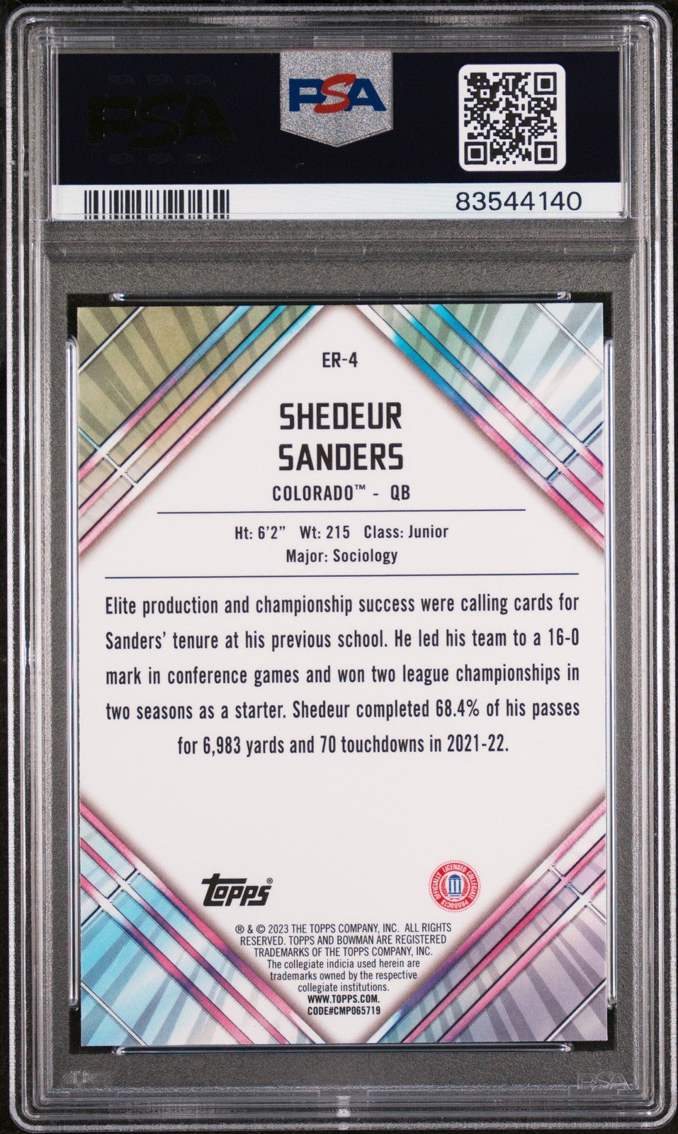 Graded 2023 BWM U Shedeur Sanders #ER4 U/D Early Risers RC Card PSA 10