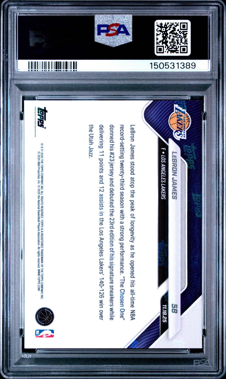Graded 2025 Topps Now LeBron James #58 Basketball Card PSA 10 Gem Mint