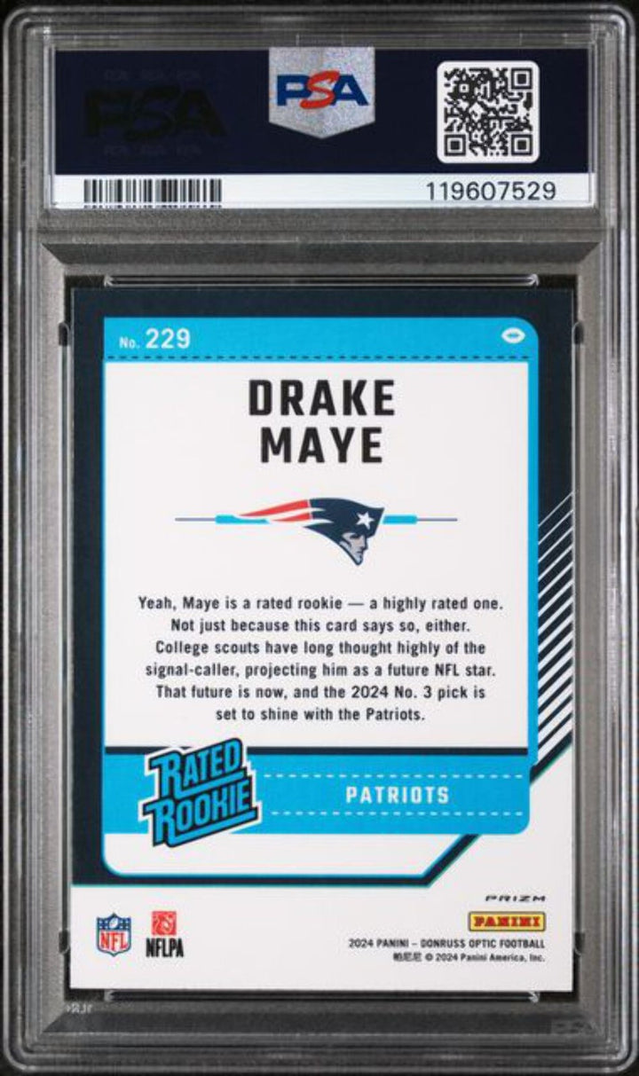Graded 2024 Panini Donruss Optic Holo Drake Maye #229 Rookie RC Card PSA 10 Mint
