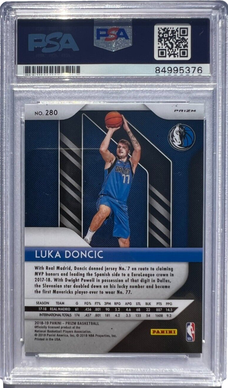 LUKA DONCIC SIGNED 2018-19 PANINI GREEN PRIZM ROOKIE CARD #280 RC AUTO PSA/DNA