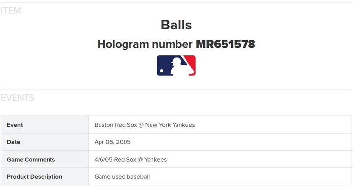 Alex Rodriguez signed "4.6.05 Game Used HR #1" MVP Season GU Baseball ~ BAS MLB