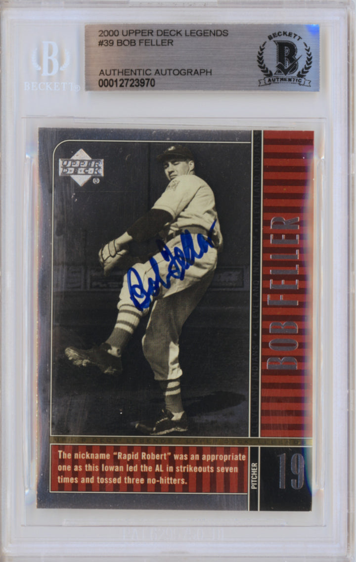 2000 Bob Feller Upper Deck Legends Signed Cleveland COA BAS Slabbed Auto