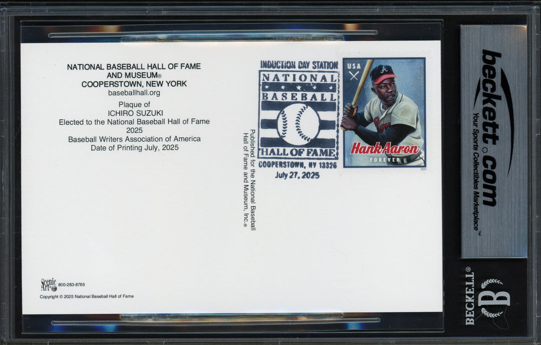 Ichiro Suzuki Signed HOF Plaque Postcard Seattle Mariners Postmark Beckett