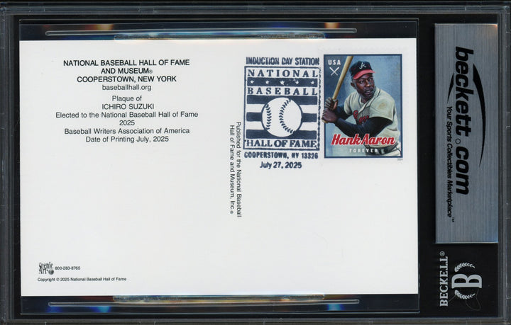Ichiro Suzuki Signed HOF Plaque Postcard Seattle Mariners Postmark Beckett
