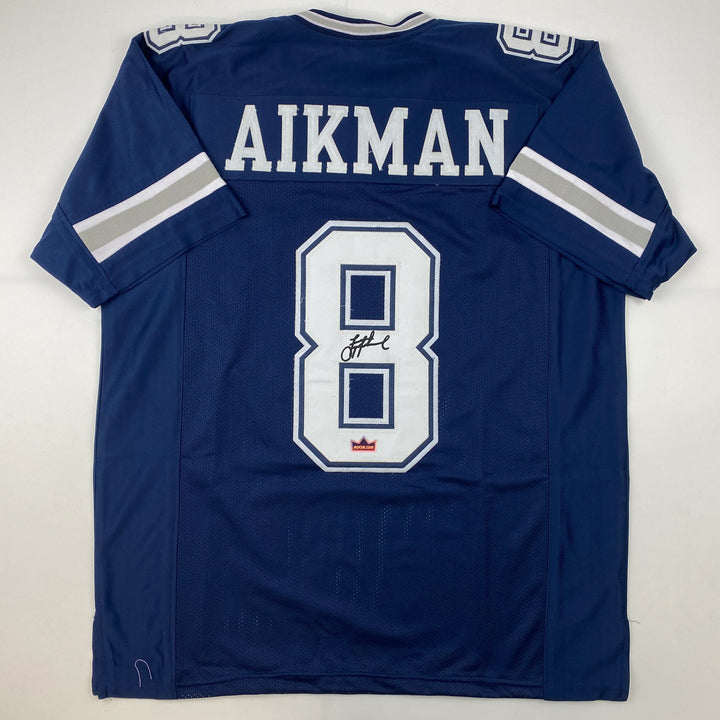 Facsimile Autographed Troy Aikman Dallas Blue Reprint Laser Jersey Size Men's XL