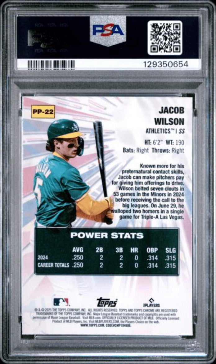 Graded 2025 Topps Chrome Jacob Wilson PP22 Power Players Rookie Card PSA 10
