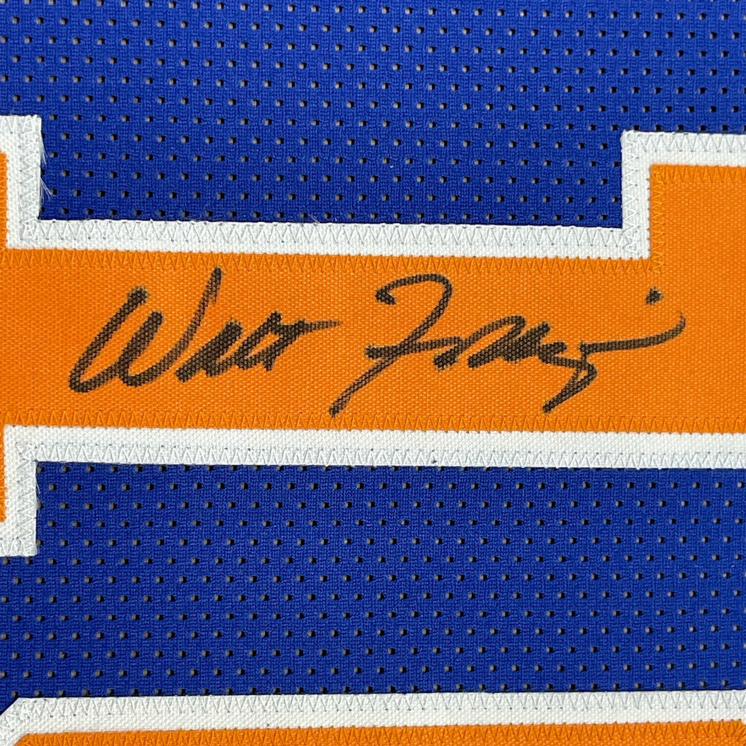 FRAMED Signed WALT FRAZIER 35x39 New York NY Blue Jersey PSA COA