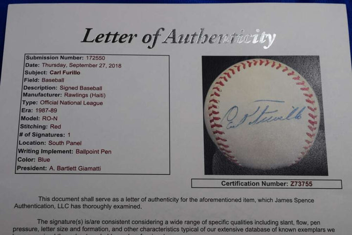 Carl Furillo JSA LOA Autograph National League ONL Signed Baseball