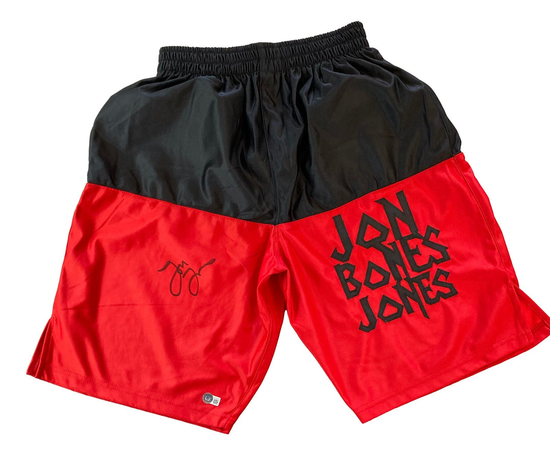 Jon Jones Signed Custom Black/Red MMA Fighting Trunks BAS ITP
