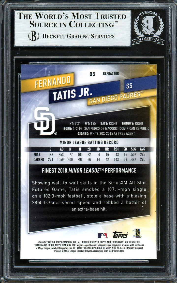 Fernando Tatis Jr. Signed 2019 Topps Finest Refractor RC 85 (Bubbling) Beckett