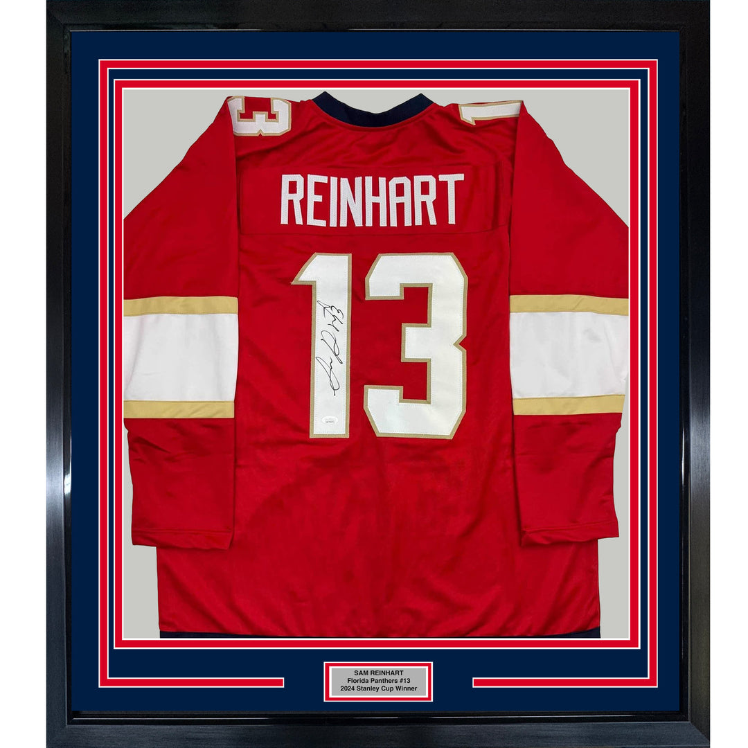Framed Autographed/Signed Sam Reinhart 35x39 Florida Red Hockey Jersey JSA COA