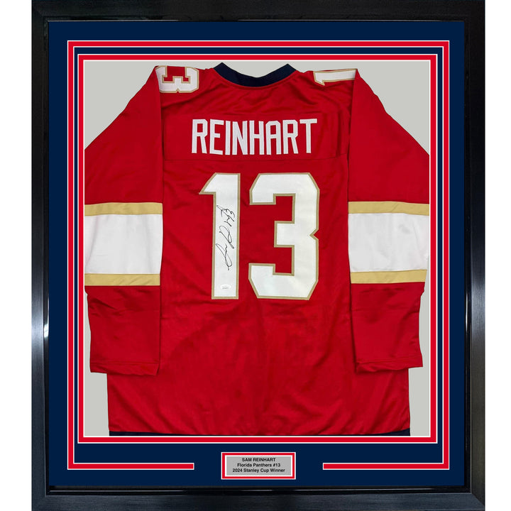 Framed Autographed/Signed Sam Reinhart 35x39 Florida Red Hockey Jersey JSA COA