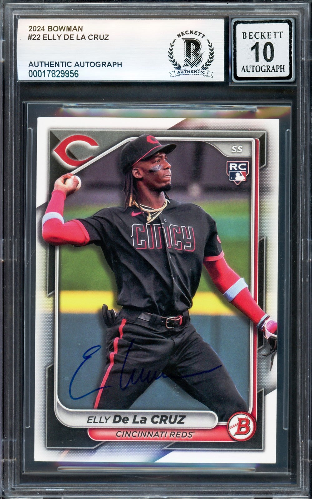 Elly De La Cruz Signed 2024 Bowman RC 22 Cincinnati Reds Auto GM 10 Beckett