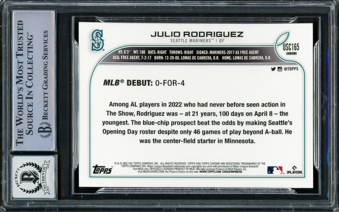 Julio Rodriguez Auto 2022 Topps Chrome Update RC USC165 Mariners Auto 10 Beckett