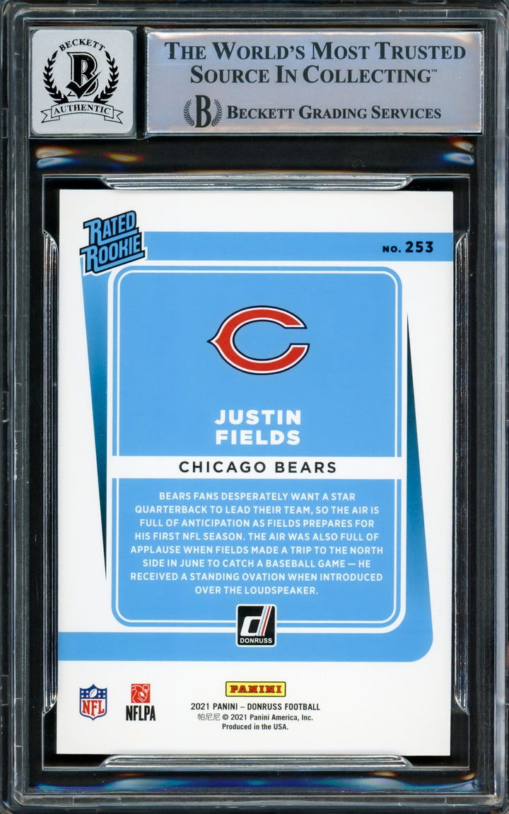 Justin Fields Signed 2021 Donruss Rated RC 253 Chicago Bears Auto GM 10 Beckett