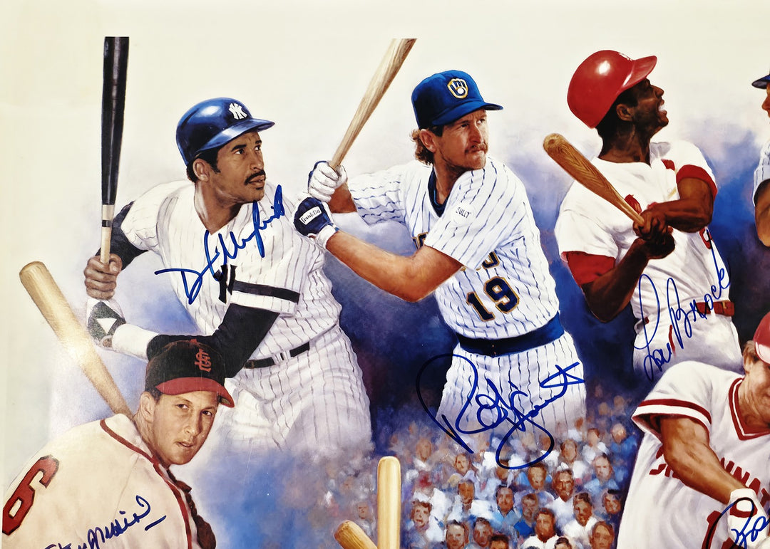 3000 Hit Club Signed 24x36 Lithograph Photo With 13 Sigs Willie Mays & Hank