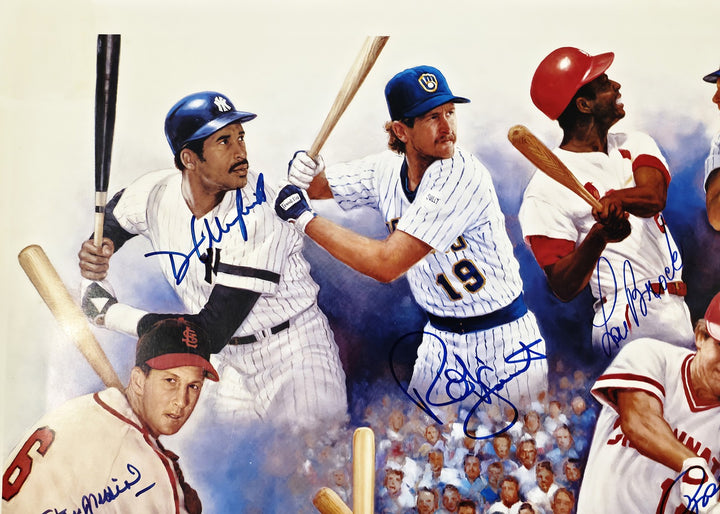 3000 Hit Club Signed 24x36 Lithograph Photo With 13 Sigs Willie Mays & Hank